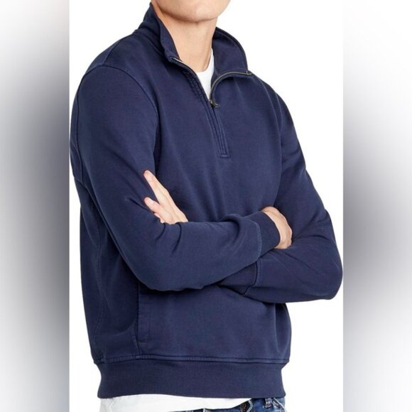 J.Crew Mens Sweatshirt Half-Zip Navy Blue Jacket French Terry Pullover Mock Neck - Picture 2 of 11